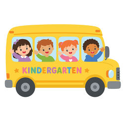 Kindergarten School Bus With Waving Children