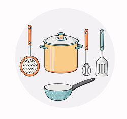 Kitchen Utensils With Pot And Pan