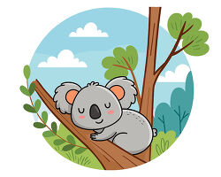 Koala Sleeping On Tree Branch Cartoon