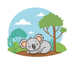 Koala Sleeping Under Tree Cartoon