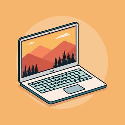 laptop with nature screen flat vector