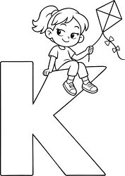 Letter K Girl Flying Kite Coloring Page