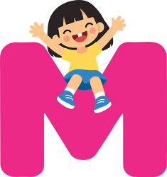 Letter M Girl Sitting With Raised Arms