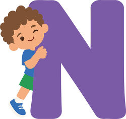 Letter N Boy Hugging Side