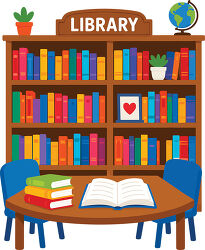 Library Bookshelf With Reading Table