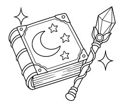 Magic Book And Crystal Wand Coloring Page