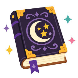 Magic Book With Crescent Moon and Stars