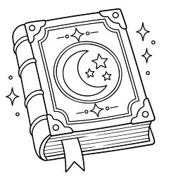 Magic Book With Moon And Stars Coloring Page