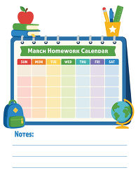 March Homework Calendar Notes