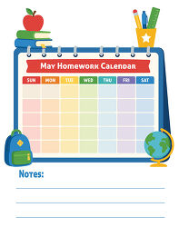 May Homework Calendar Notes