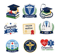 Medical School Graduation Badge Icon Set
