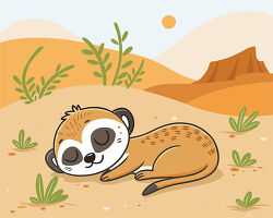 Meerkat Sleeping In Desert Cartoon
