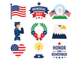 memorial day icon set with flag and soldier salute