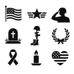 memorial day silhouette icon set