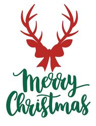 merry christmas text with reindeer antlers and bow