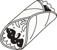 Mexican Burrito Clip Art in Black Outline Style