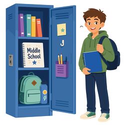 Middle School Boy Beside Locker Cartoon Clipart