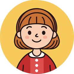 miling girl with short brown hair in red dress flat illustration