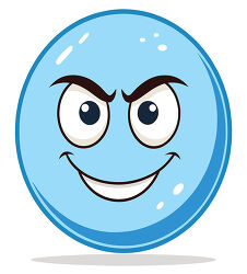 Mischievous Blue Emoji With Arched Eyebrows and Grin