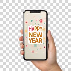 Mobile Phone Displays Happy New Year Message in Hand