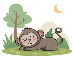 Monkey sleeping under tree