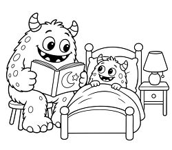 Monster Bedtime Story Coloring Page