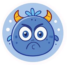 Monster Icon With Blue Features and Angry Expression