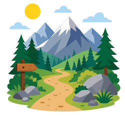 Mountain Trail With Wooden Sign