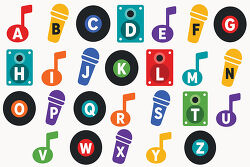 Music Alphabet With Microphones Records Notes And Speakers