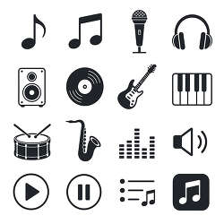 Music black icon set