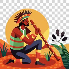 Native Australian Man Plays Didgeridoo in a natural setting