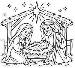 Nativity Scene Mary Joseph Baby Jesus Coloring Page