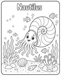 Nautilus smiling underwater coloring page