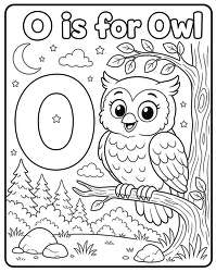 O is for Owl alphabet coloring page