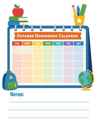 October Homework Calendar Notes