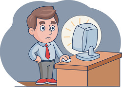 Office worker using desktop computer at night