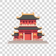 Old Chinese Temple Design in Flat Style With Vibrant Colors