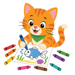 Orange Cat Coloring Fish Picture