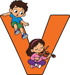 Orange Letter V Girl Playing Violin