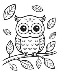 owl on branch autumn leaves coloring page