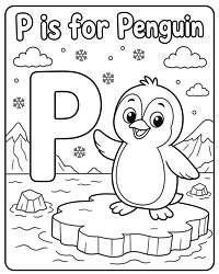 P is for Penguin alphabet coloring page