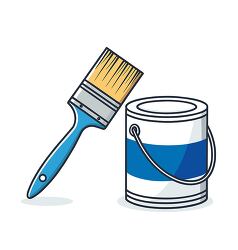 paint brush and paint can with blue handle illustration