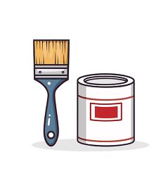 paint brush and paint can with red label illustration