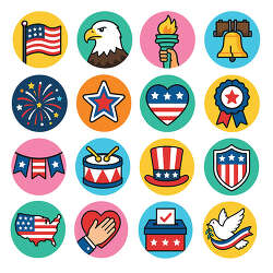 patriotic round american icon set collection
