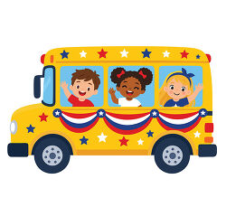 Patriotic School Bus With Waving Children