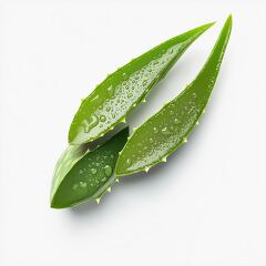 Aloe Vera Leaves With Water Dew on White Background