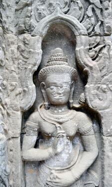 Ancient Stone Carving at Angkor Wat in Siem Reap