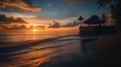 Bali Sunset Spilling Colors Over Tranquil Waves and Shores