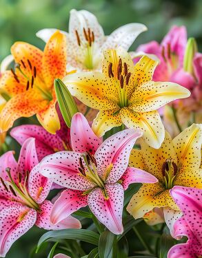 Beautiful Variety of Lilies Blooming in Bright Colors