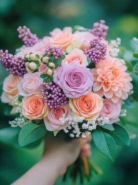 Beautiful Wedding Bouquet With Dahlias and Roses